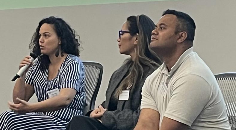 From left: Kirsty Doyle, Hiona Henare and Taniela Lolohea at the annual symposium 2024