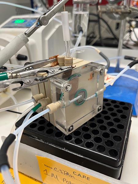 Electrochemical gas-diffusion cell purchased using MacDiarmid Catalytic Architecture strategic funding to support collaborative research.