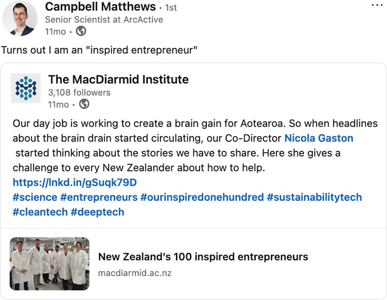 Campbell Matthews LinkedIn post