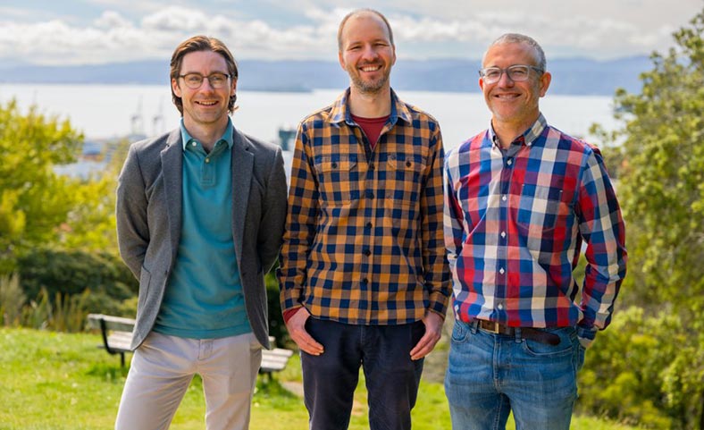 From left: Marama Labs founders Dr Brendan Darby, Dr Matthias Meyer and Professor Eric Le Ru