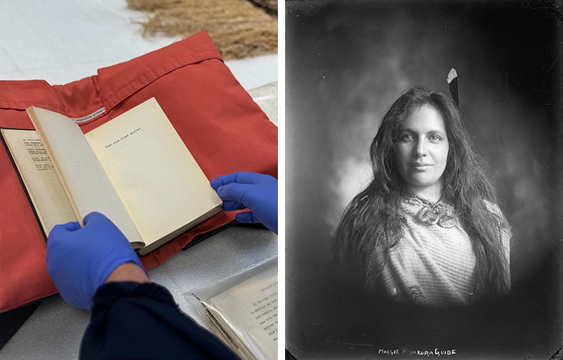 Margaret Pattison Staples-Browne (née Thom, 20 October 1873 – 16 April 1930), more commonly known as Mākereti or Maggie Papakura (right), and her book The Old Time Māori.