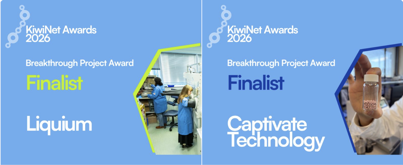 Two affiliated start-ups are finalists in the 2026 KiwiNet awards